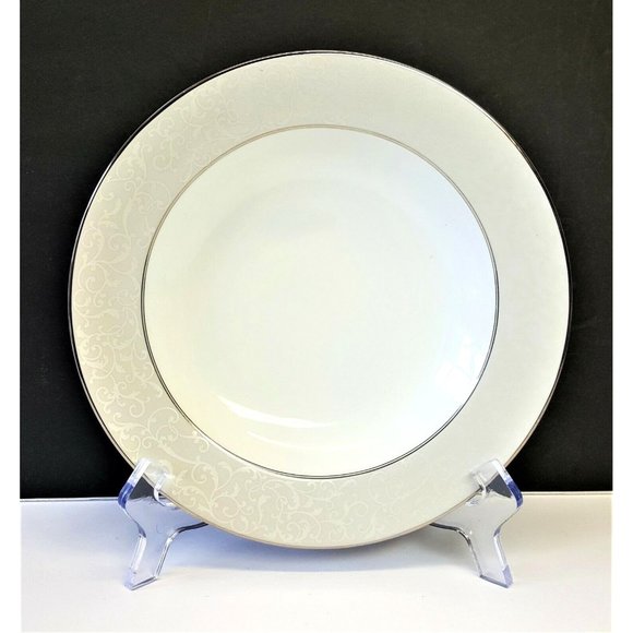 Set/12 Mikasa Parchment L-3438 8.5" Rim Soup Bowl Platinum Trim 2002-2010 - Picture 1 of 5